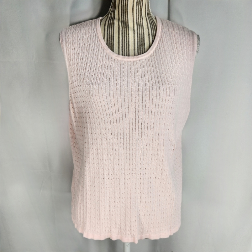 Karen Scott Pink Cotton Sleeveless Cable Knit Sweater Size XLarge